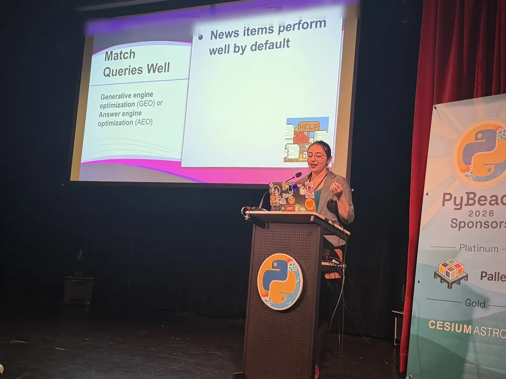 Maggie Fero's 'Match Queries Well' slide introducing generative engine optimization (GEO) and answer engine optimization (AEO)