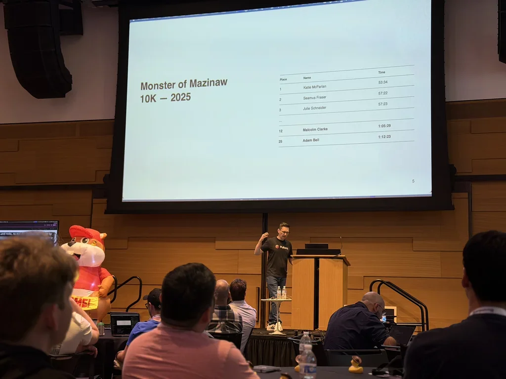 Adam Gordon Bell's 2025 Monster of Mazinaw 10K results slide