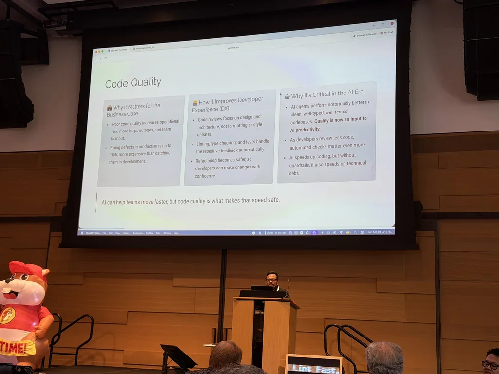 Miguel Vargas' three-column Code Quality slide